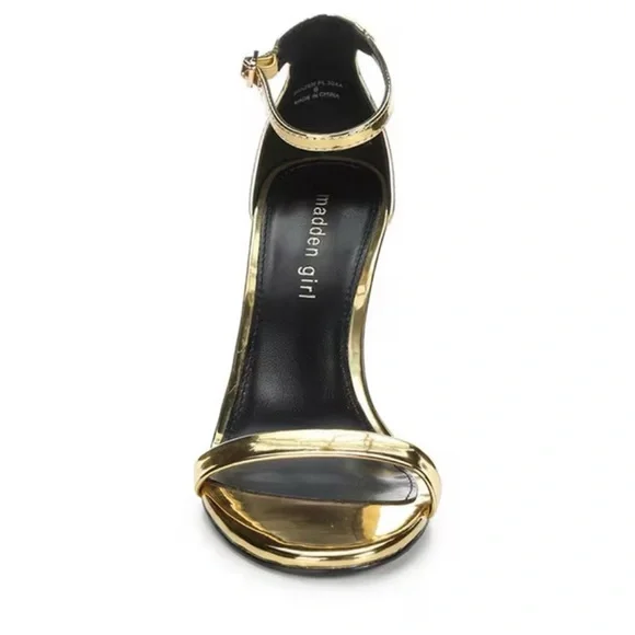 Madden Girl Metallic Gold Ankle Strap Heels Sz 8.5 M - Picture 3 of 14